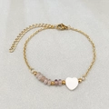 18k gold plated stainless steel bracelet with white heart pendant and purple natural stones - Amethyst Abacus Beads