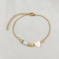 Golden beaded bracelet with soft pastel natural stones and a white shell heart charm - Amazonite Abacus Bead