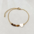 18k gold plated bracelet with tiger eye beads and a white heart shell bead charm - Yellow Tiger Eye Abacus Bead