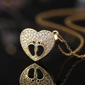 Vergoldete Herz Baby Fußabdruck Anhänger Halskette Zirkon Glänzender Schmuck Damen - Stil 12