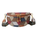 Sac ceinture rétro en cuir patchwork multicolore avec large bandoulière ethnique - Patchwork Rouge Bleu