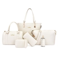 Ensemble 6 pièces de sacs à main beiges tissés avec cabas, pochettes et bandoulières - Blanc