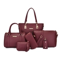 Ensemble de 6 sacs à main bordeaux avec texture tressée, grand cabas et bandoulière - Rouge