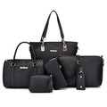 Ensemble de 6 sacs à main noirs en cuir tressé avec cabas et finitions dorées élégantes - Noir