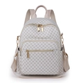 Mochila beige de moda para mujer con estampado de monograma y herrajes dorados - Blanco