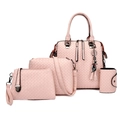 Set di 4 borse rosa con trama intrecciata, borsa a tracolla grande e ciondolo a gatto - Rosa