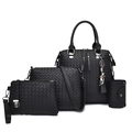 Set da 4 pezzi di borse in pelle intrecciata nera con borsa a mano, tracolla, pochette e porta - Nero