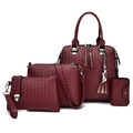 Set borse quattro pezzi bordeaux in ecopelle intrecciata con borsa a mano e tracolla - Rosso