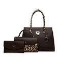 3-piece vintage leopard print tote, handbag and clutch set in textured brown faux leather - Three-Piece Set / Dark Brown