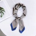Elegant 70cm silk scarf with brown houndstooth pattern and deep blue borders - 70cm / 2 Blue Note Edge