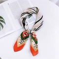 Elegant silk scarf featuring mixed animal prints and geometric color blocks - Zebra Print Orange Border