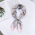 Elegant houndstooth silk scarf with letter Y print and pink border on white table - 70cm / 3 Pink Note Edge