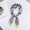 Elegant silk scarf with black white houndstooth pattern and yellow border detail - 70cm / 4 Yellow Note Edge