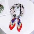 Silk square scarf featuring zebra stripes, leopard prints and red-blue geometric color blocks - Zebra Print Red Border