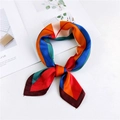 Colorful geometric pattern square silk scarf with elegant ring knot styling - 23 Four-Color Stripes Wine Red Border