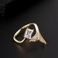 Macro detail of gold fish tail ring featuring a large rectangular zircon and fine crystals - Rectangular Zircon Fish Tail Style (6)
