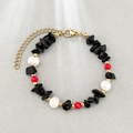 Bracciale perle d'acqua dolce fatto a mano con pietre nere naturali e chiusura dorata - Bracciale in Pietra di Tormalina Nera