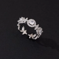 Adjustable silver hexagram star ring with sparkling cubic zirconia on a dark background - Silver Star Pavé Open Ring (B)