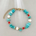 Bohemian pearl and turquoise stone bead bracelet with gold plated stainless steel clasp - Blue Turquoise Stone Bracelet