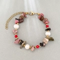 Bohemian pearl and pink natural stone bracelet with gold plated stainless steel clasp - Rhodochrosite Stone Bracelet