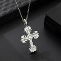Collier avec pendentif croix baroque en argent et cristaux sur fond de cuir noir - Style Pave Argent (Style 58)