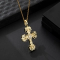 Élégant collier croix en acier titane doré avec gravures et cristaux brillants - Croix Vintage Or (Style 57)