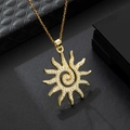 Elegant gold sunburst pendant necklace with sparkling zircon crystals on a black base - Gold (A)