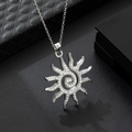 Elegant starburst sunflower pendant necklace with sparkling crystals on a silver chain - Silver Color (B)