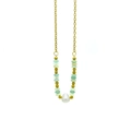 18k gold plated necklace with blue natural stones and a central freshwater pearl - Natural Amazonite Abacus Bead Necklace