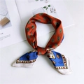 Orange and royal blue silk-feel paisley square scarf with vintage geometric pattern - 19 Paisley Orange Blue