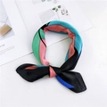 Silk-like square scarf with geometric blocks in black pink turquoise and blue colors - 20 Four-Color Stripes Black Border