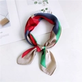 Elegant geometric color-block silk scarf in navy, red, and green with a satin finish - 21 Four-Color Stripes Khaki Border