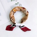 Silky square scarf with giraffe print and yellow patterns in a tied knot style - 8 White Cat and Window Red Border