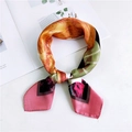 Vibrant pink cartoon pattern silk satin square scarf tied in a stylish bow style - 6 Glasses Girl Pink Border
