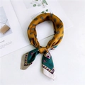 Vintage ginger yellow paisley square silk scarf with dark green and cream borders - 15 Paisley Yellow Green
