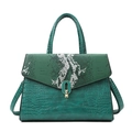 Borsa a mano verde scuro con goffratura coccodrillo e patta in patchwork di serpente - Borsa Singola Verde