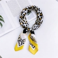 70cm square silk scarf featuring yellow leopard print and chain patterns on white background - Leopard Chain Yellow Border