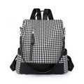 Mochila de moda con estampado de pata de gallo en blanco y negro y detalles de cuero - Blanco (Pata de gallo)