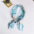 Light blue floral skinny silk scarf with plum blossom print and elegant knotted detail - Apricot Blossom Light Blue
