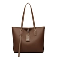 Brown soft leather tote bag with pebble grain texture and long shoulder straps - Coffee