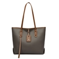 Borsa tote in pelle grigia con manici marroni e grande capienza per ufficio e tempo libero - Grigio