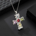 Collana a croce in argento stile lava con gemme multicolori su sfondo in pelle nera - Gemma Multicolore Argentata (Z)