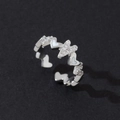 Bague ajustable en forme de cœur argenté avec zircons pavés et nacre élégante - Combinaison de Coeur Argenté (B)