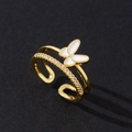 Bague double couche papillon dorée avec zircons blancs et anneau réglable élégant - Papillon Doré Double Couche (C)