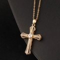 Macro view of a gold-plated cross pendant necklace with sparkling cubic zirconia stones - Gold Square Main Stone Neutral Style (款式71)