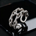 Modern silver chain ring featuring crystal pavé accents and iconic double H motif - Letter H Chain (B) / Silver