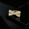 Elegant gold bow ring with white pearls and sparkling zircons on reflective surface - Bowknot Pearl Style / Gold Bowknot Pearl Style (B)