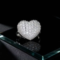 Macro shot of silver heart-shaped ring with pavé-set crystals and refined metallic glow - Silver Full Zirconia Heart Style (J)