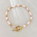 Bohemian stainless steel bracelet with light pink natural stone beads and toggle clasp - Natural Rose Quartz