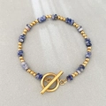 Bohemian stainless steel bracelet with blue marble beads and golden OT toggle clasp - Natural Blue Dot Stone